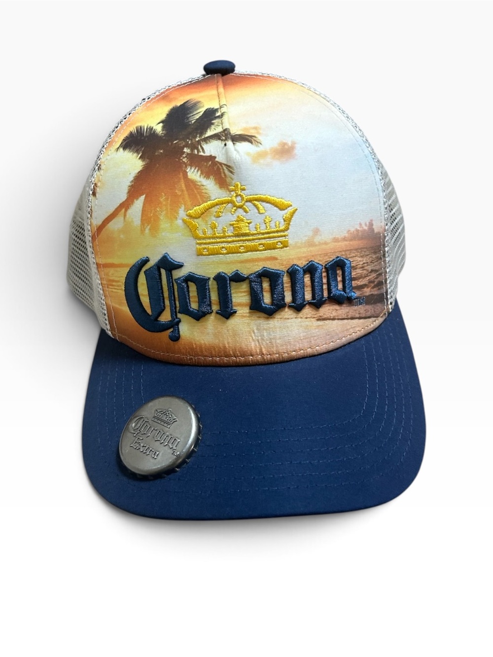 Corona White and Black Mesh Baseball Cap with Bottle Opener